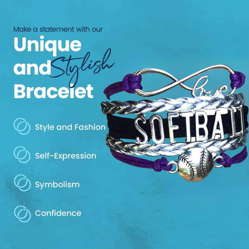 Infinity Collection Sportybella Softball Charm Bracelet (Purple/Silver) - Adjustable Braided Bracelet for Girls, Softball Players, Teams & Coaches - Image 5